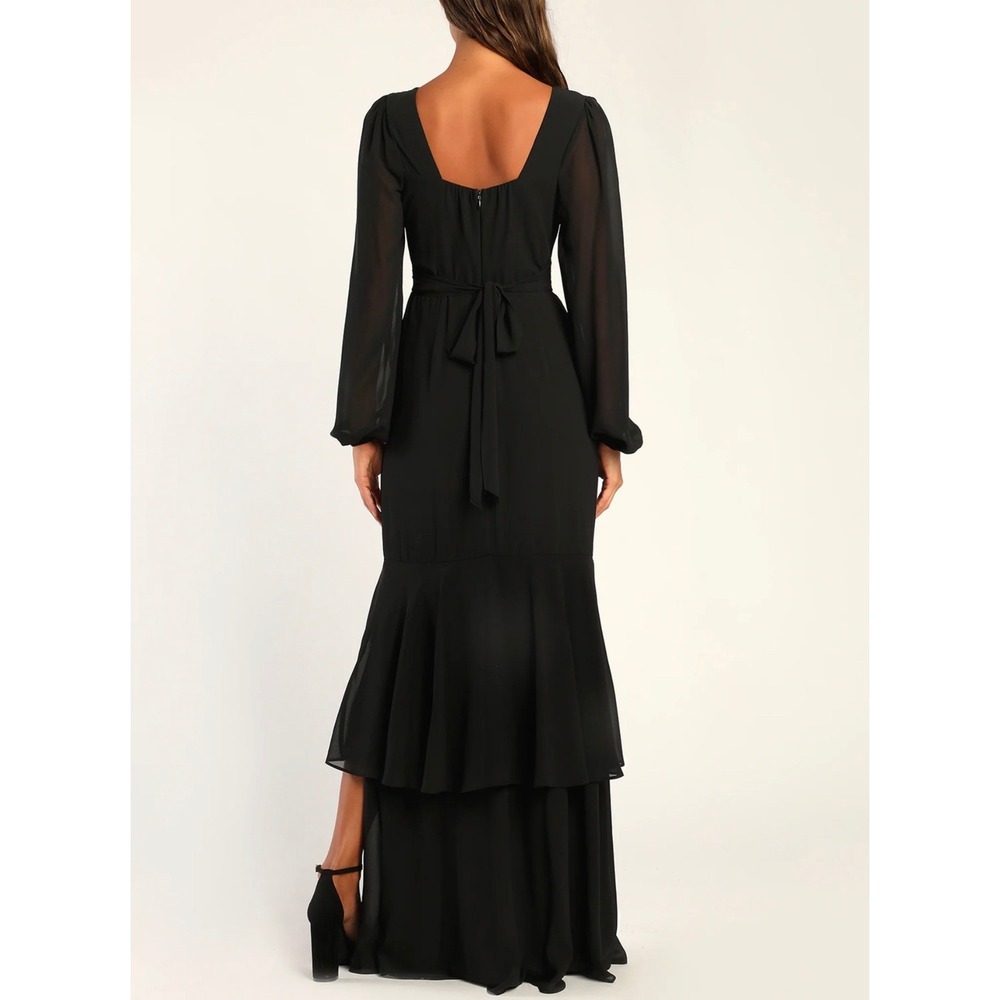 Lulus Tier Elegance Black Long Sleeve Tiered Chiffon Maxi Dress XL NWT 2920